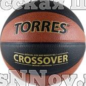 Мяч баск. матчевый "TORRES Crossover" арт.B30097, р.7, синт. кожа (ПУ), нейлоновый корд, бутиловая камера, для зала и улицы, темнооранжево-черно-золотой