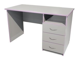 Стол письменный со встроенной тумбой 3 ящика «Точка роста» (ст/фас. Серые, кор. Серый, кр. Фиолетовая)