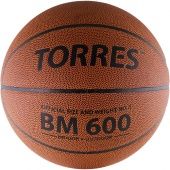 Мяч баск. трен. "TORRES BM600" арт.B10027, р.7, синт. кожа (ПУ), нейлоновый корд, бутиловая камера, для зала и улицы, темнокоричневый-черный